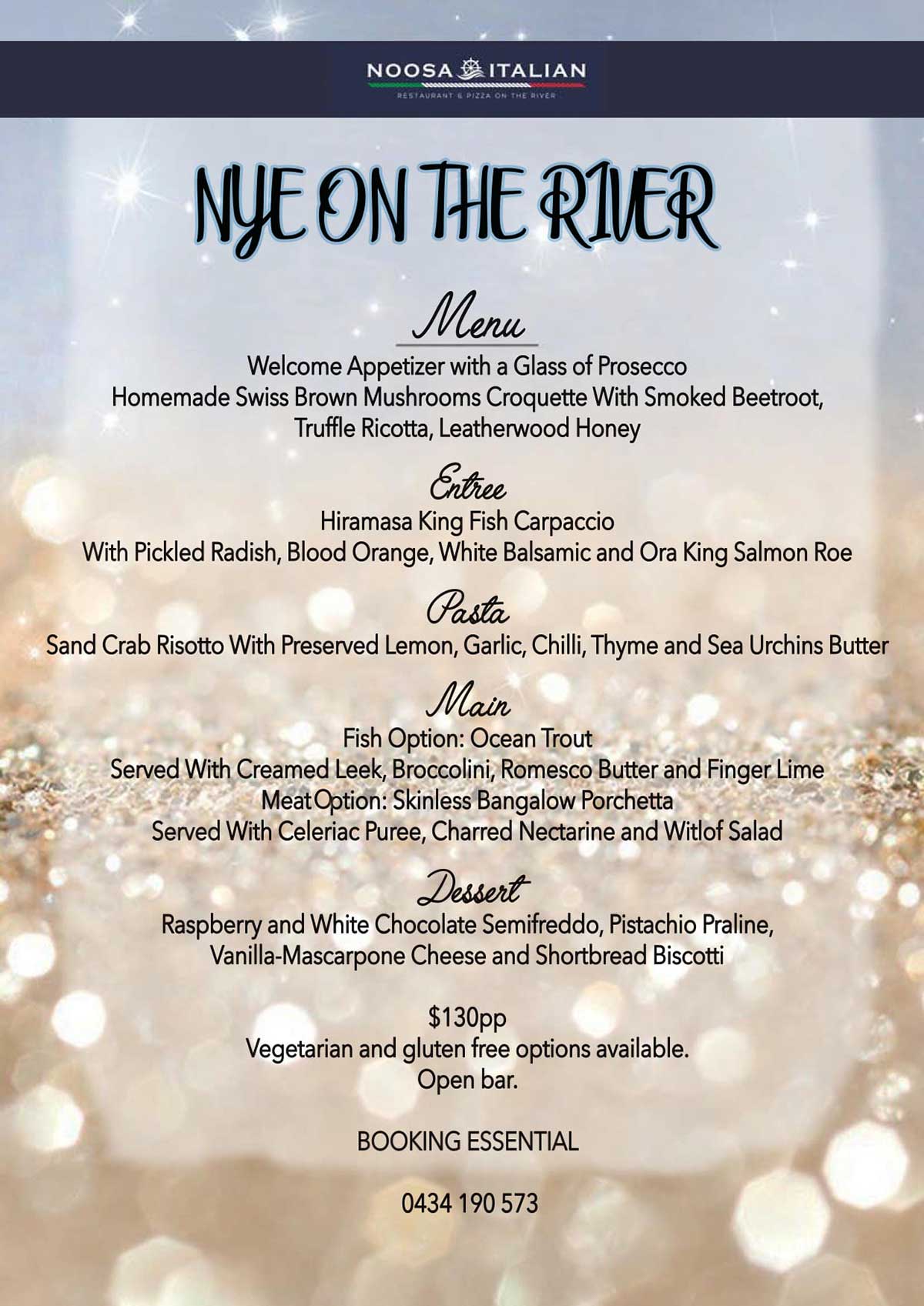 Noosa Italian New Year's Eve menu 2020