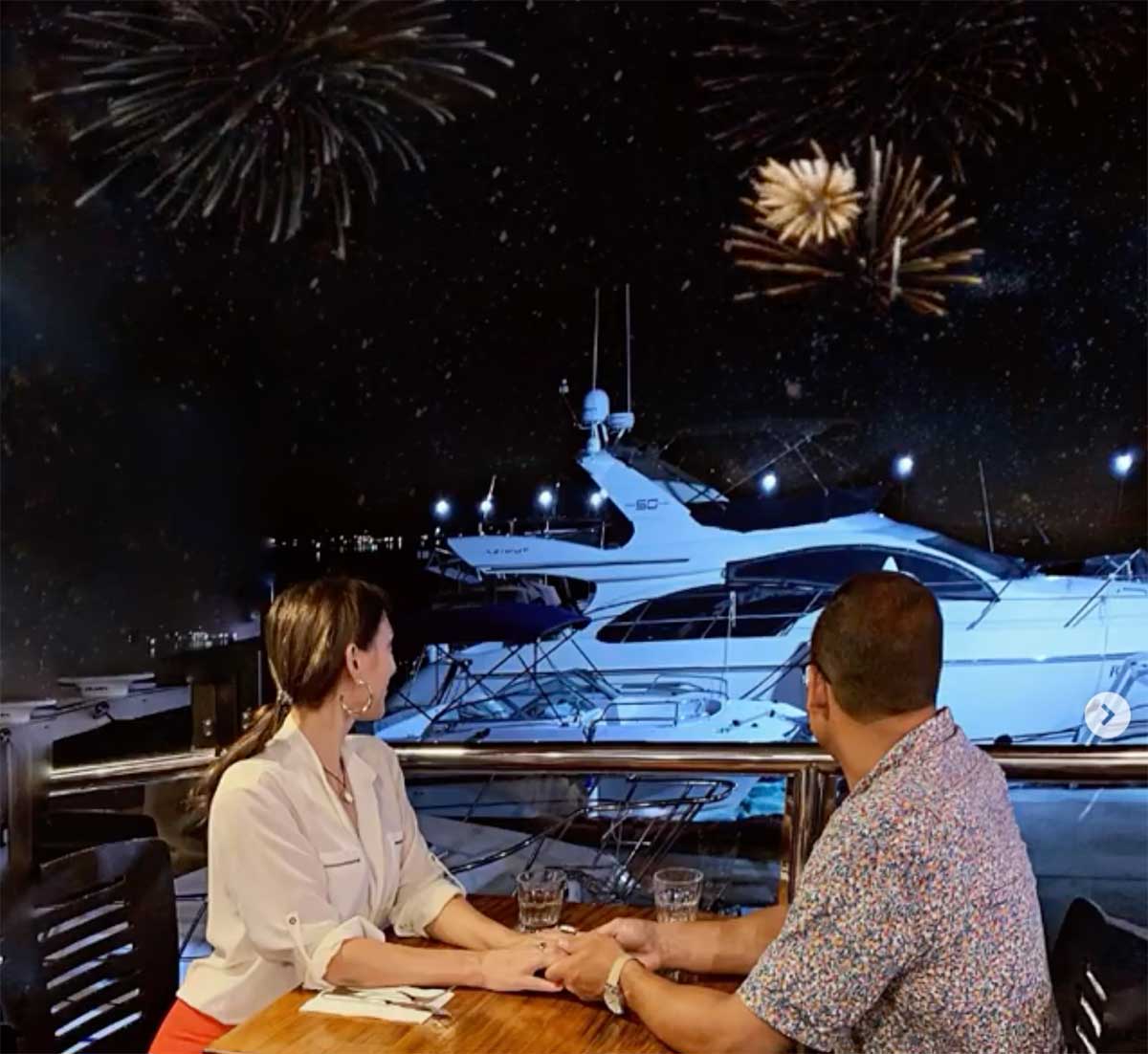 fireworks over marina at Noosa Italian restaurant