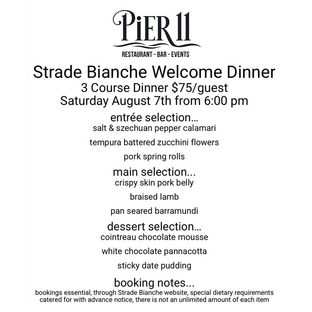 Pier 11 Strade Bianche Welcome Dinner menu