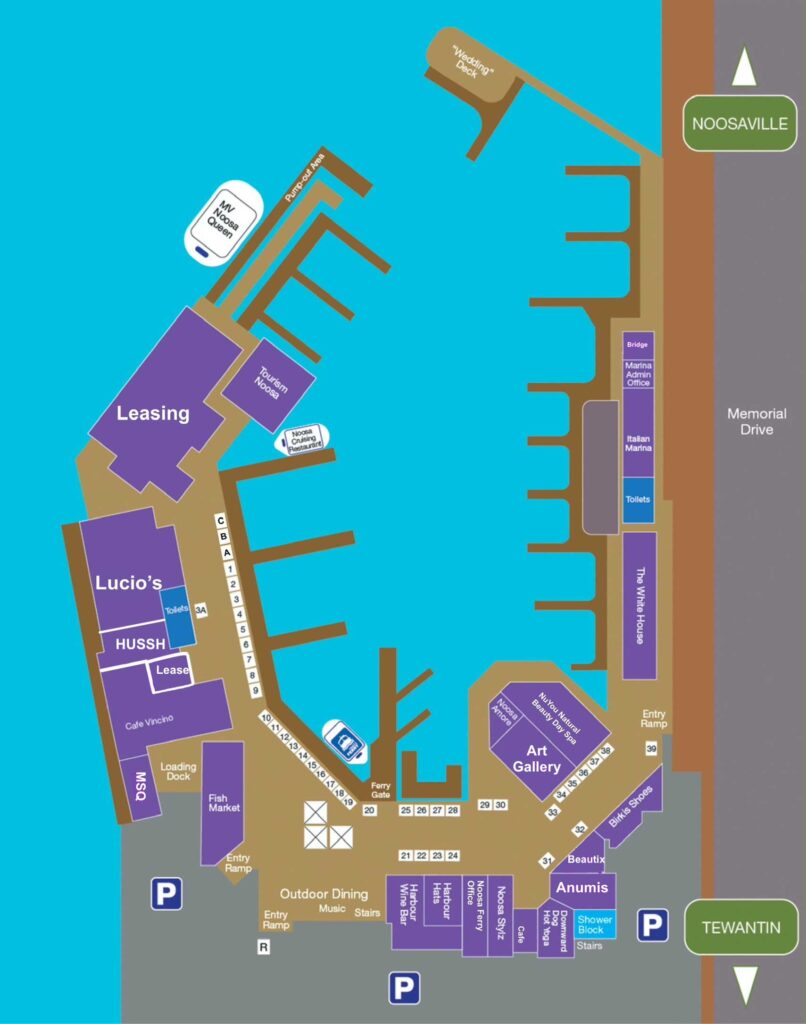 Noosa Marina shops and market map August 2022